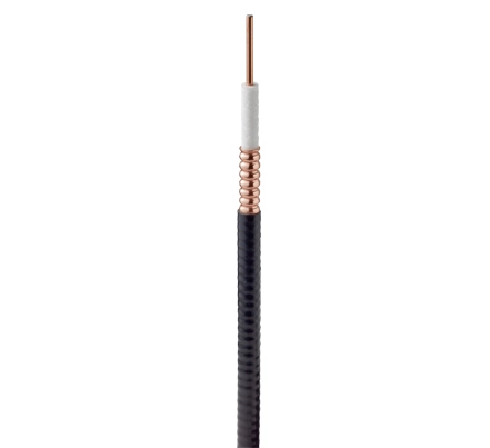 RF Coaxial Cable, Corrugated Copper, Copper-Clad-Aluminum Wire, 3/8 in, Black PE Jacket