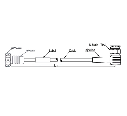 RF Cable Assembly SF 3/8''-50-PE, 7-16 DIN Male to 7-16 Din Male Right Angle, 10 Meters