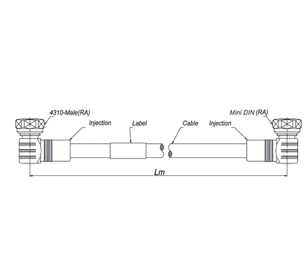 RRU Jumper Cable SF 3/8''-50-PE, 4.3-10 Male Right Angle to Mini-DIN Male Right Angle, 8 Meters