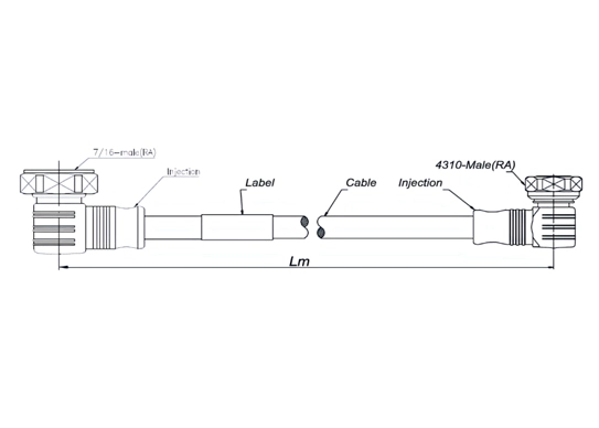 rf jumper cable sf 1/4''-50-pe, 7-16 male right angle to 4.3-10 male right angle, 3 meters